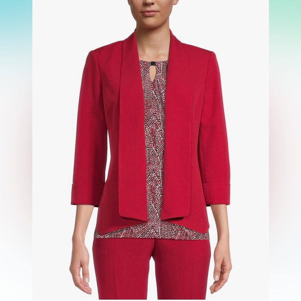 Kasper Open-Front Soft Blazer with Cuffed Sleeves
